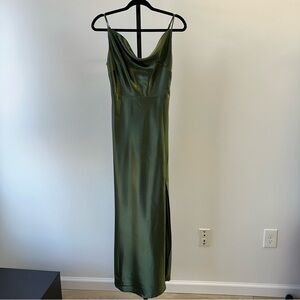 Birdy Grey Olive Green Satin Maxi Dress – Size S